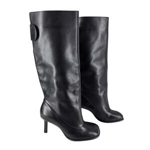ZARA WOMEN’S BLACK LEATHER HIGH-HEEL STILETTO BOOTS W/ WIDE SHAFT – US SIZE 6